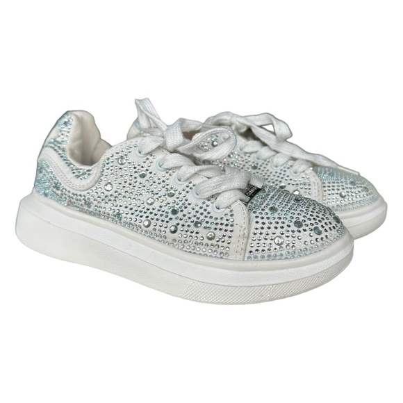 Vince Camuto Kids Rhinestone Sneakers  Shoes  White & Silver Lace Up Size 13 - Picture 1 of 15